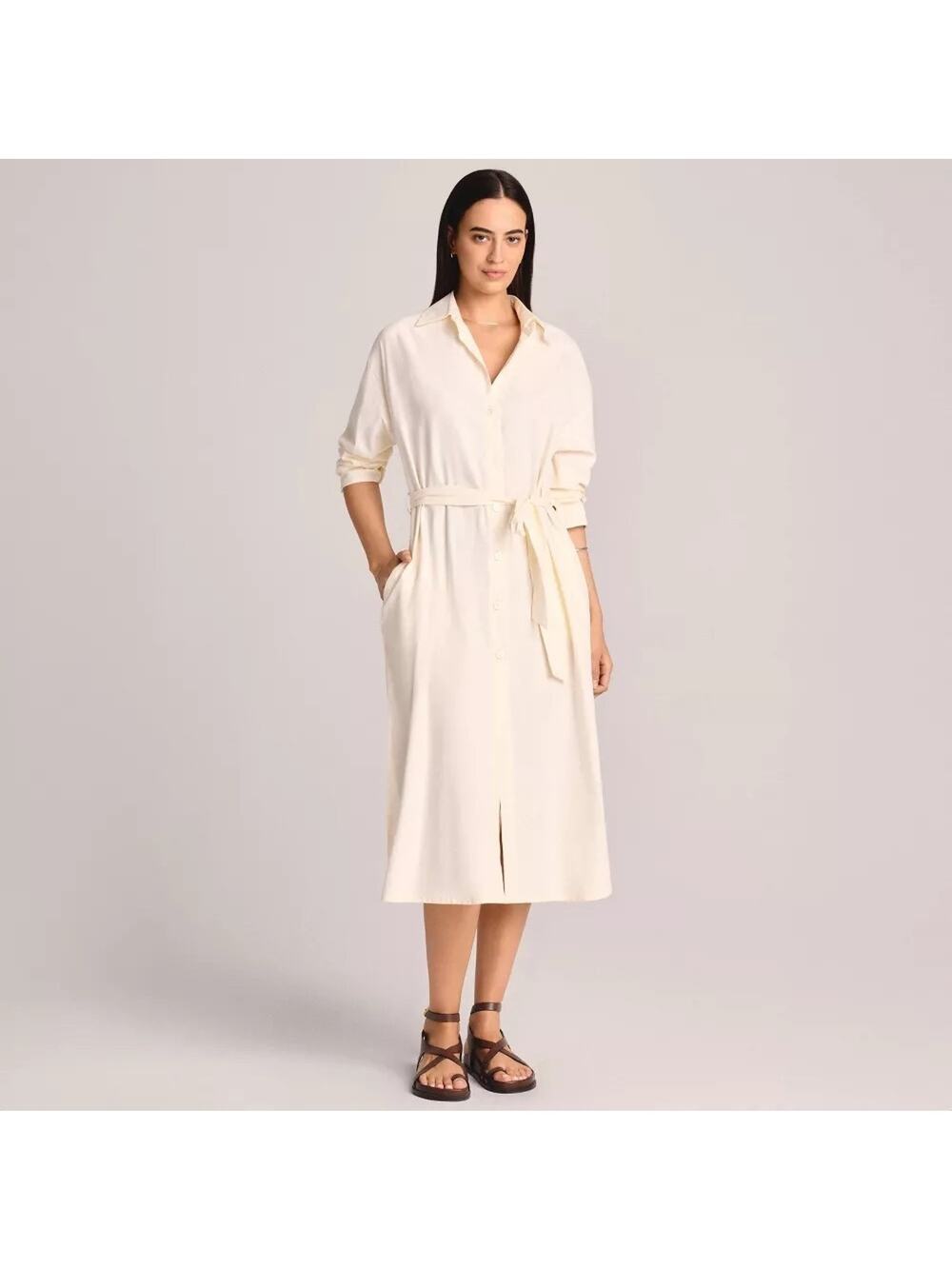 Vitamin A Twill Midi Cover Up Dress with Belt Ivory M NWT